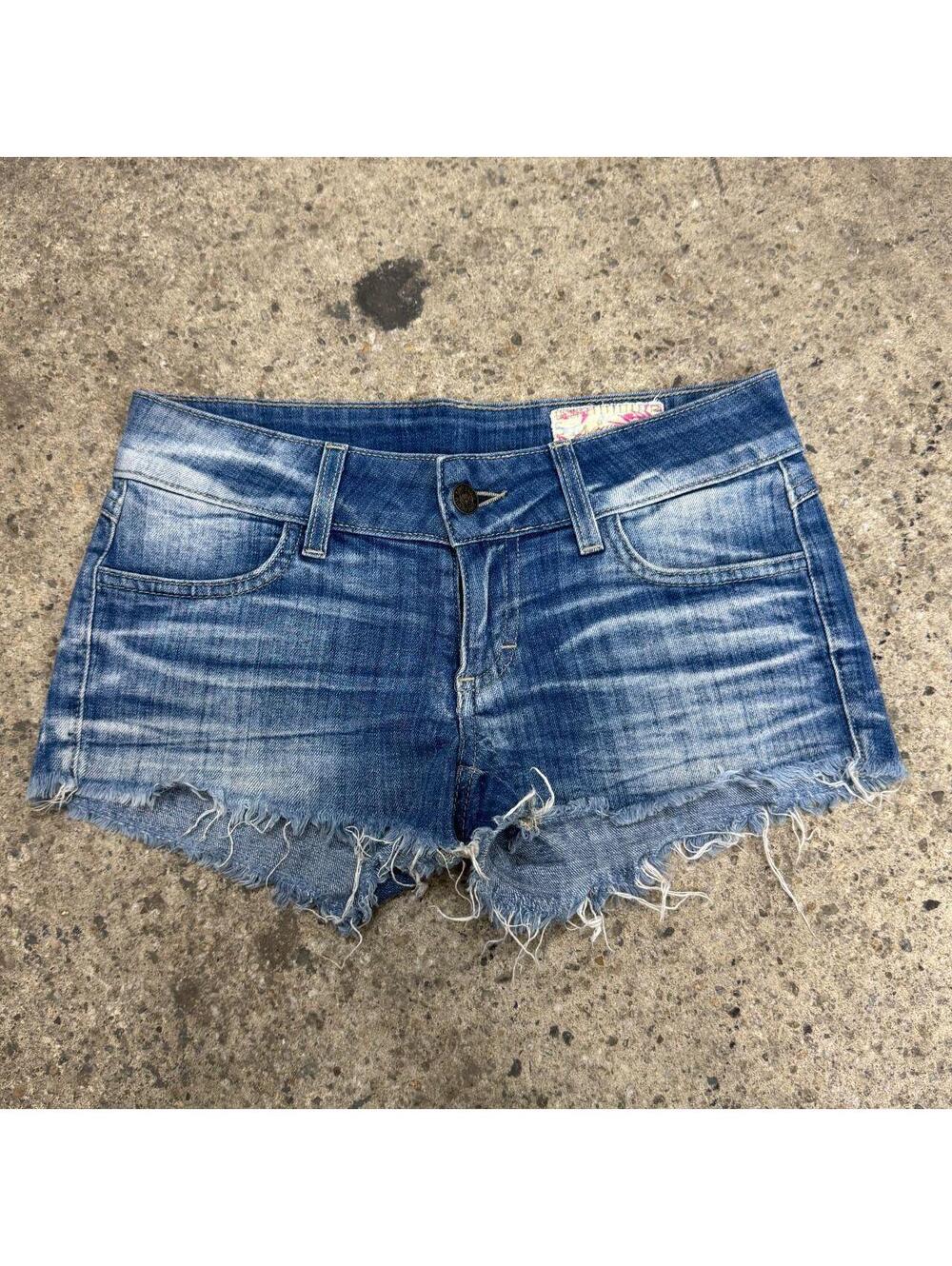 Vintage Y2K Low Rise Denim Micro Shorts Med Wash